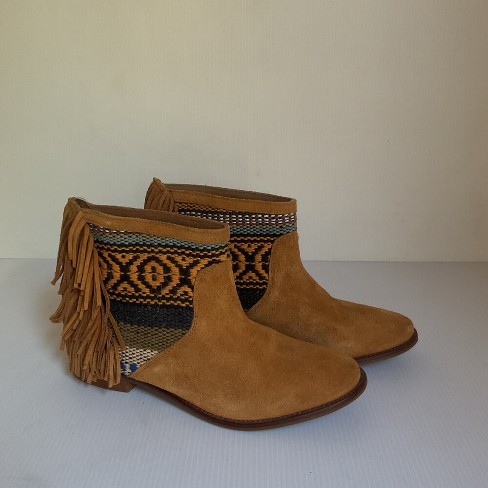 Zara Trafaluc Women’s Fringe Ankle Boots Size 36 Suede Western Boho Booties - Picture 3 of 9